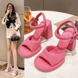 Women Sandals High heel buckle pink sandals 2023 Summer Platform Woman Shoes Sandals Office Lady Cute Elegant High Heeled