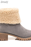 Women's Ankle Boots 2023 Warm Plush Snow Boots Women High Heels Size 43 Women Non Slip Turned Over Edge Short Boots Botas