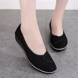 White Flat Middle Wedge Heel Women's Summer Canvas Shoe 2023 Hollow Breathable White Flats Footwear Ladies Nurse