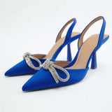 New Summer Rhinestone Bow Pointed Toe Sandals Women's High Heels Women's Elegant Sandals Shiny Sexy High Heels