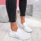 Summer Women Breathable Mesh Crystal Sneakers Light Weight Knitted Casual Ladies Flats Hook Loop Fashion Vulcanized
