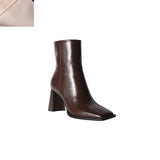 Shoes Split Leather Zipper Square Toe High Heels Women Ankle Boots Korea Style Simple Boots Office Ladies Elegant