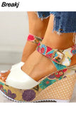 Leisure print bohemia Wedges Women Shoes sandal 2023 Summer Sandals hook&loop Platform High Heels Shoes