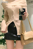 Winter Red Casual Knitted Sweater Woman Slim Korean Style Elegant Tops Office Lady Long Sleeve Fashion Pullover