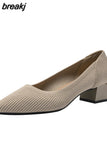 4cm Spring Summer Women's Large Shoes High Heels Solid Color Knitted Breathable Rubber Non slip Sole Latex Insole Work