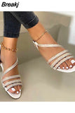Summer Fashion Rhinestone Sandals Women's Shoes One Word Large Size Flat Beach Sandals Women Sandalias