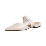 Summer New Fashion Pointed Solid Color Simple Women's Half Slippers Wearing Comfortable Leather Shoes Outside
