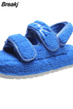 Women 2023 Autumn Fur Sandals Fashion Cozy Plush Gladiator Sandals Hook Loop Casual Ladies Slippers Platform Fuzzy Cotton