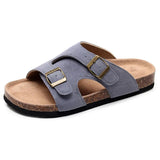 Fashion Men Beach Cork Slippers Summer Buckle Cow Suede Non-slip Outside EVA Slide