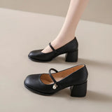 Spring and Autumn Season New Round Head Fashion Leather Waterproof Platform Comfortable High Heel Shallow Mouth