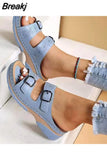 Women's Shoes on Sale 2023 Summer New Comfort Double Buckle Wedge Ladies Sandals Outdoor Beach Slippers Casual Slippers