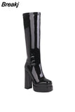 Women's Knee High Boots Crocodile Print Thick Bottom Demonia Boots Sexy Chunky Heels Female Shoe Punk Style Black Platform