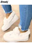 Women Winter Cotton Shoes Ladies Bowknot Plush Warm Snow Boots Casual Solid Color Flat Short Boots Furry Females