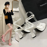 New Ladies Sandals Square Toe Leaky Toe Straight Buckle Strap Solid Color High Heels Sexy Fashion Elegant Women's