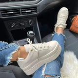 Thick Sole Vulcanized Sneakers Flats 2023 Fall Fashion White Running Shoes High Heels Platform Women's Shoes
