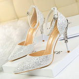 Breakj Fashion Sexy Hollow Out Nightclub Show Thin Metal And High Heel Shining Sequins
