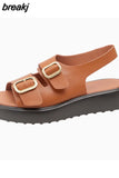 Size 34-40 Women Sandals Genuine Leather Buckle Strap Chunky Heels Platform Shoes For Women 2023 Low Heel