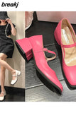 5CM Silver Thick Heels Mary Jane Shoes Women Buckle Strap Square Toe Pumps Woman Med Heele Patent Leather Shoes