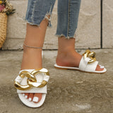 Summer New Round Toe Open-toe Sandals and Slippers Women's Metal Large Chain Flat Slippers Fashion flip flops Women's