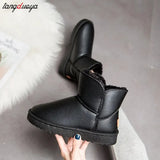 boots Winter Plus Velvet PU Waterproof Mid-Tube Snow Boots Thickened Warm Women's Boots 35-41 Flat-Heeled Cotton