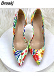 empty colorful print 8cm 10cm 12cm high thin heel slip on pointed toe night club dating sexy shoes QP200