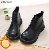 American Retro Carved Women Boots Winter High-Top Lace-Up Warm Big Head Soft-Soled Casual Boots Students Short