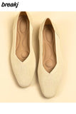 Autumn Knitted Breathable Mesh Ballet Flats Square Toe Slip On Loafers Women Flat Shoe Casual Soft Bottom Boat