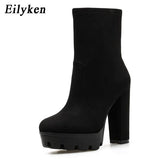 2022 New Fashion Autumn Winter High heels Ankle Boots Women Thick Heel Platform Boots Ladies Worker Boots size 41