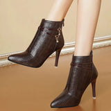 Women's Sexy Pointed Toe Stiletto Heels Ankle Boots Plus Size Autumn Winter Warm Short Plush Booties PU Leather Botas Mujer