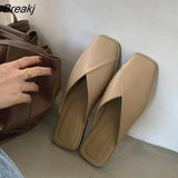 Half Drag Slippers Square Toe Sandals 2022 Spring/Summer Outside Wear Casual Soft Bottom Mules Low Heel Sapatos
