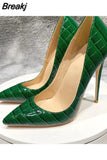 pattern green 12cm 10cm 8cm high thin heels shoes sexy pointed toe wedding energy gorgeous plus size pumps QP128
