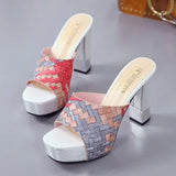 2020 Hot Sale Women Pattern Patchwork Platform Heels Peep Toe Summer Women's Shoes 11CM Woman Sandals