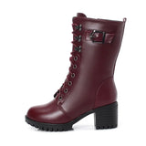 Boots Women Genuine Leather High-heeled Large Size Motorcycle Boots Women New Wool Warm Winter Boots for