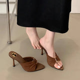 Breakj Summer Fashion Toe Women's Shoes Sexy Pointed Sandals Temperament Metal Buckle Thin Women's High