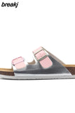 2023 New Summer Women Beach Cork Slippers Casual Double Buckle Clogs Slides Non-slip Outside