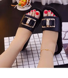 fashion metal buckle bow high heels slippers outdoor thick bottom wedge beach