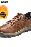 Hiking Shoes for Men New Casual Outdoor Hiking Shoes Winter Fleece Warm Men's Cotton Shoes Loafers Retro Leather