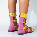 2023 INS Hot Sale Gladiator Women Sandals Mixed Color Flat With High Quality Zipper Big Size 43 Open Toe Women