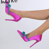 Elegant Party Wedding Banquet Shoes Sexy Green Silk Butterfly-knot High Heels Ladies Pointed Toe Stiletto Women