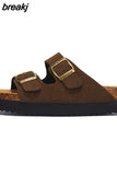 New Summer Women Beach Outside Platform Cork Slippers Med Heel Casual Non-slip Outdoor Sandals