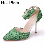 Queen Women Lace High Heels Banquet Wedding Shoes Bridal Sandals Pointed Sweet Wild Single Pumps Large