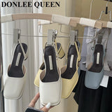 New Designer Heels Women Slippers Square Toe Slip On Mules Ladies Summer Casual Thick Heels Outdoor Slides Female