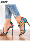 Fashion Ladies Sandals Women's Pumps Snakeskin Snake High Heels Cross Sandals Office & Career Shoes Women Sandals