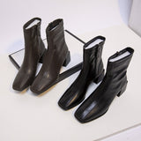 Brand Women black 5cm Block High Heels Ankle Boots 2021 Winter Female Square Toe Chelsea Boots High Quality Short