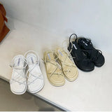 Women Summer Wedges Sandals Solid Color Narrow Band Clip Toe Platform Casual Ladies Shoes Square Toe Gladiator