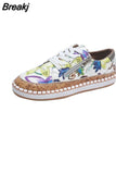 Women Vulcanized Shoes Floral Printed Lace-Up Female Flat Shoes Fashion Platform Ladies Casual Flower Skateboard