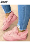 Women Winter Cotton Shoes Ladies Bowknot Plush Warm Snow Boots Casual Solid Color Flat Short Boots Furry Females