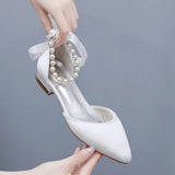 Breakj Cm Flat Tip Hollow Sandals Low Heel White Ribbon Wedding