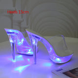 34-43 Nightclub LED Light High Heels Sandals Luminous Shoes Catwalk Pole Dancing Shoes Crystal Clear Platform