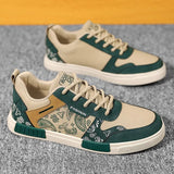 Men's Trend Vulcanized Shoes Flat Casual Shoes Fashion Spring Autumn Canvas Shoes Students Lace Up Walking Sneakers for